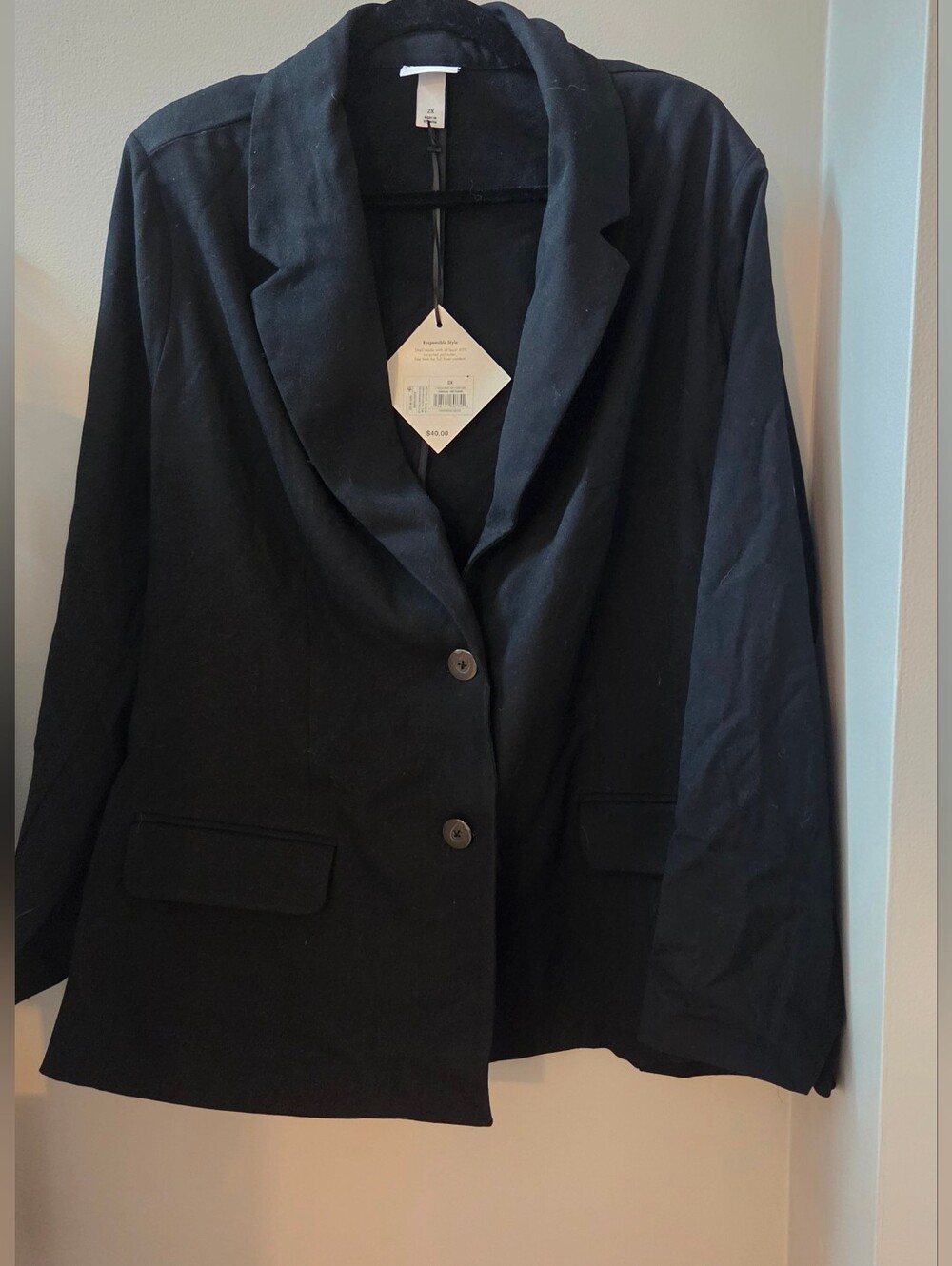 Ava & Viv Black Single-Breasted Shawl Collar Blazer 2X